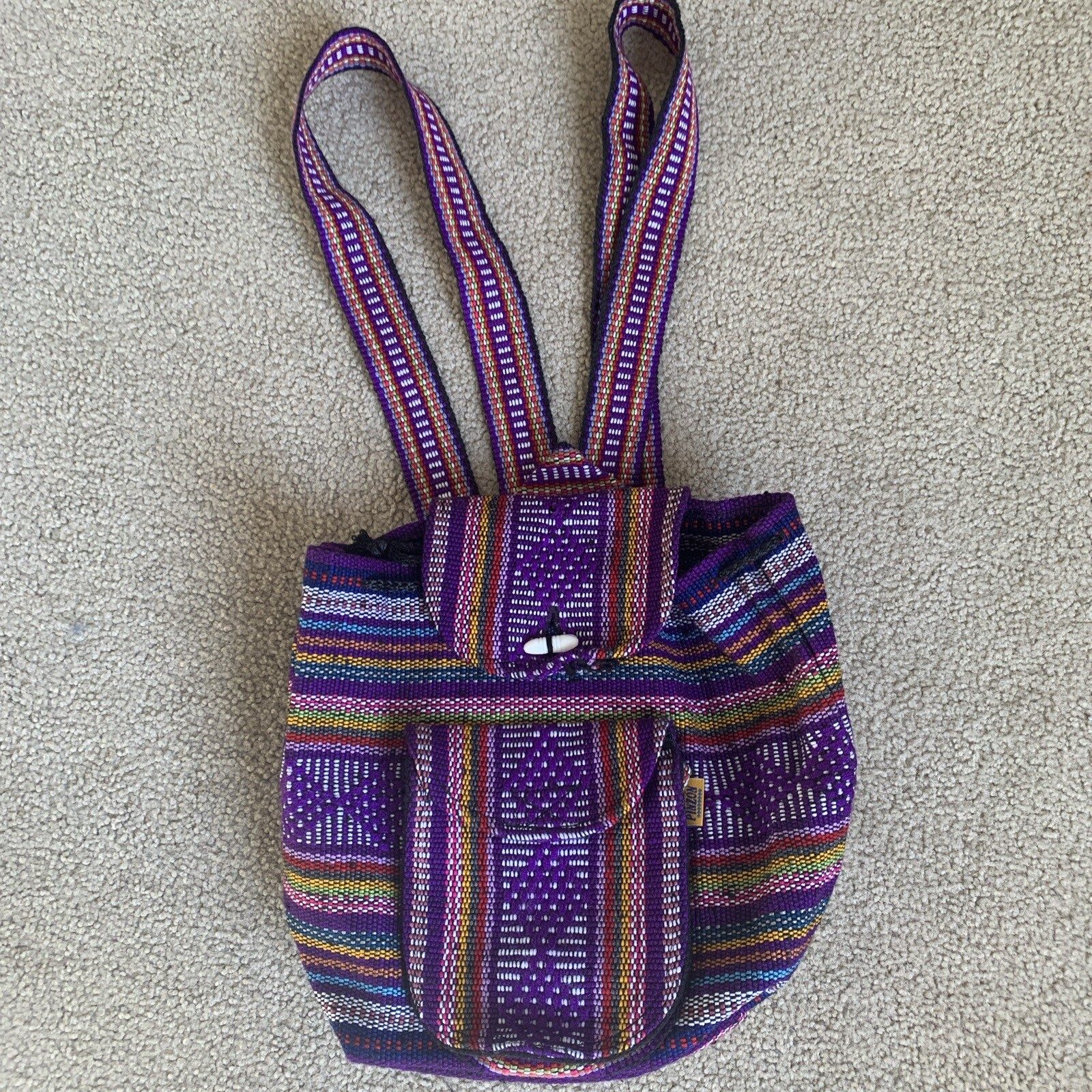 Mochila Hecha a Mano Pinzón México Hecha con Bolsillo Púrpura Multicolor Boho